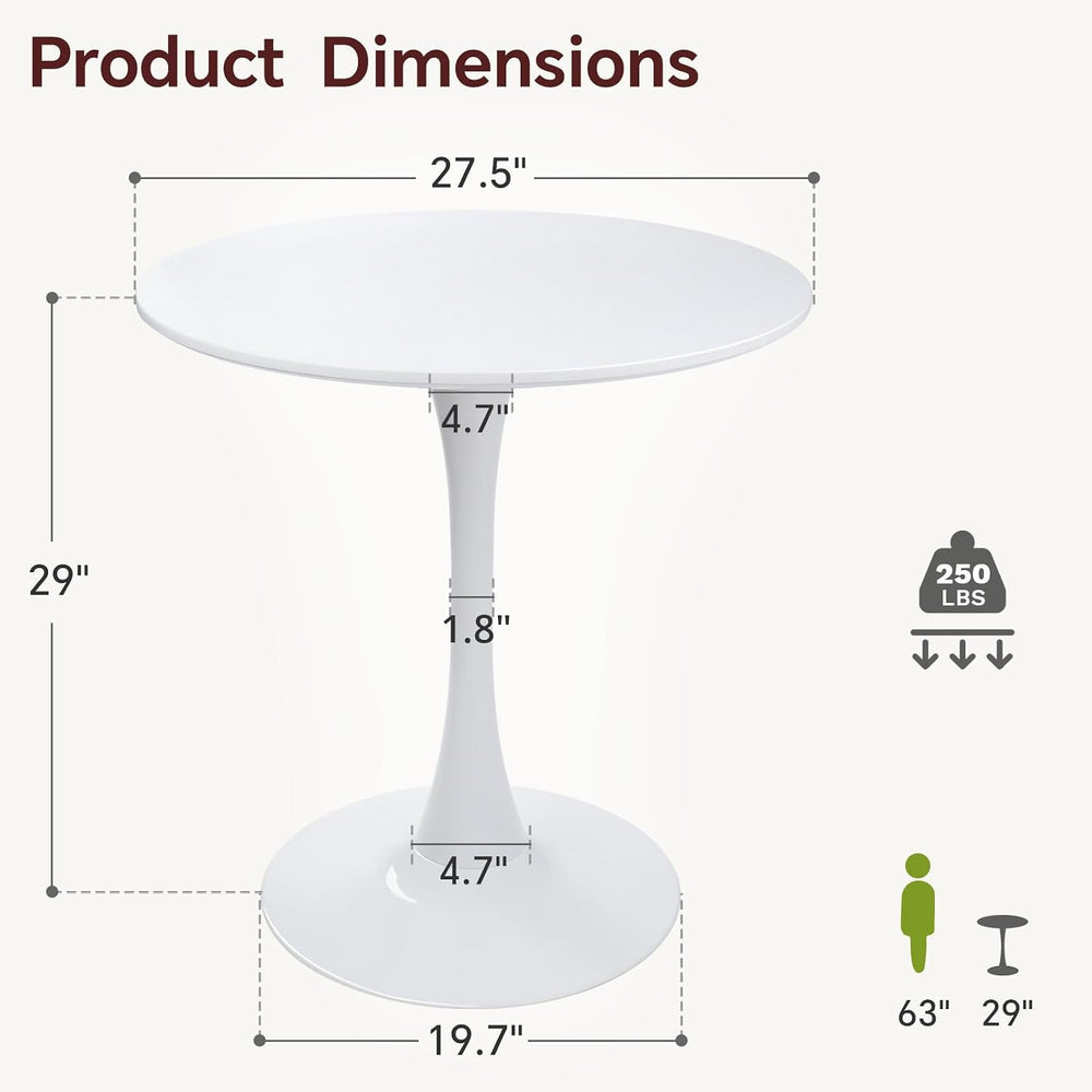 27.5" Tulip Round Dining Table with Metal Pedestal White