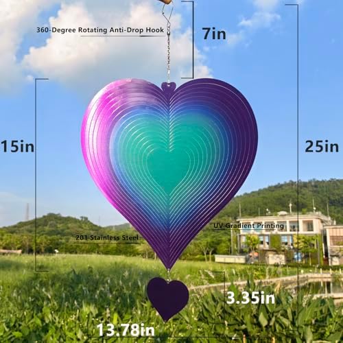 DJUAN 15in Large Heart Wind Spinner Garden Decor,Gifts for Women,Mom and Gran...