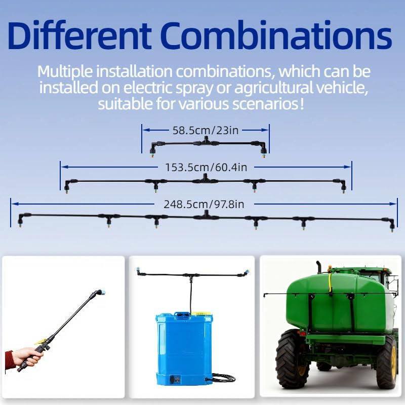 6-Nozzle Polyethylene Boom Wand, 7.5 Ft ATV Sprayer Boom with 2 Types of Nozz...