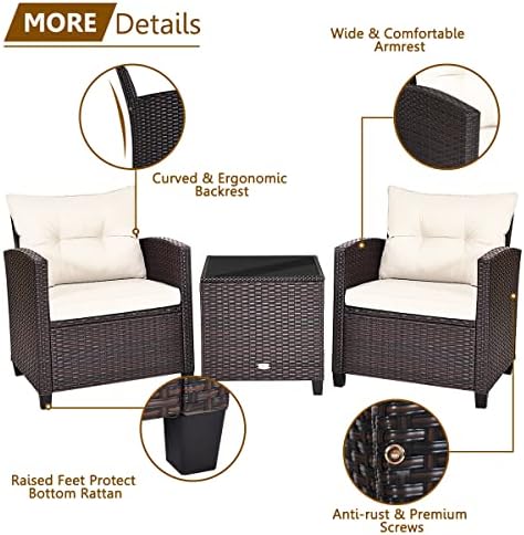KOTEK 3 Piece Patio Furniture Set, White