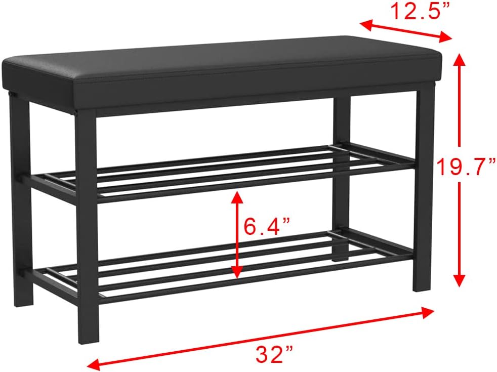 Finnhomy Entryway Shoe Rack with Cushioned Seat, Shoe Bench for Entry, 2 Shel...
