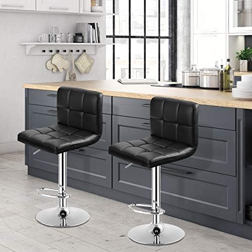 COSTWAY Bar Stools Set of 2, Modern Swivel Adjustable Height PU Leather Barst...