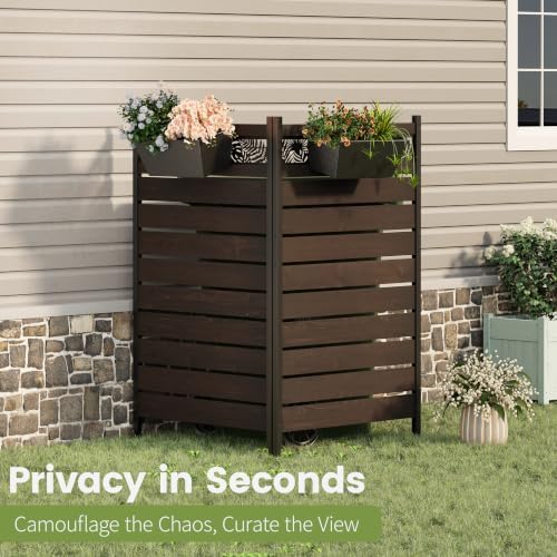 Wood Privacy Screen, No Dig Outdoor Fence,Dark Brown