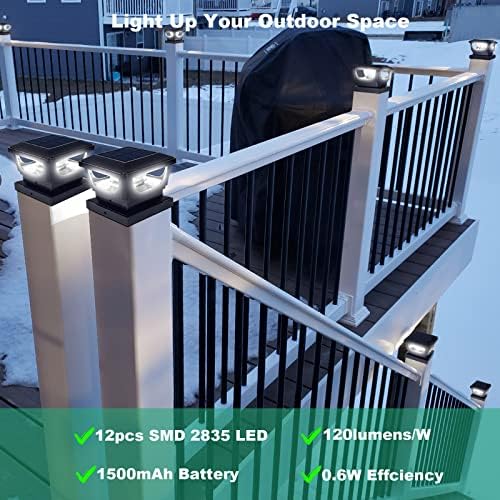 Solar Post Cap Lights for 3x3 Metal & 4x4 Vinyl/Wood Fence Posts, 6 Pack