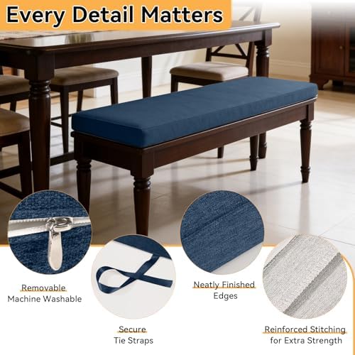 ROFIELTY Bench Cushion for Indoor Furniture Blue, 39x17x2 inch