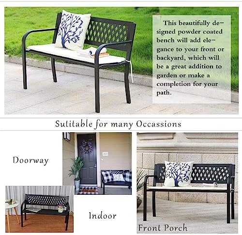 Patio Bench, Outdoor Metal Garden Bench with Armrest, Black