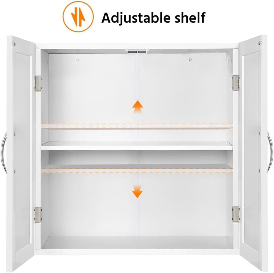 Yaheetech Wall Mounted Bathroom Storage Cabinet with Doors, Laundry, White