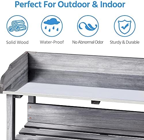Yaheetech Potting Bench Outdoor Console Table w/3-Tier Storage,Gray