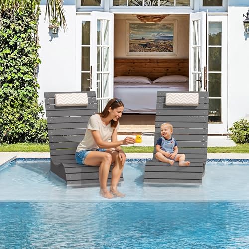 Pool Chairs Set of 2, Fade-Proof for Shallow Water with Headrest | Anti-Float...