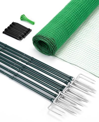 Temporary Fence with Metal Posts, 40" Hx50'L Garden Fence Animal Bar...