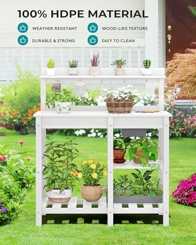 SERWALL Outdoor Potting Bench with Removable Sink,Gardening Table,White