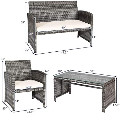 Tangkula 4 Pieces Wicker Patio Conversation Set, Outdoor Furniture