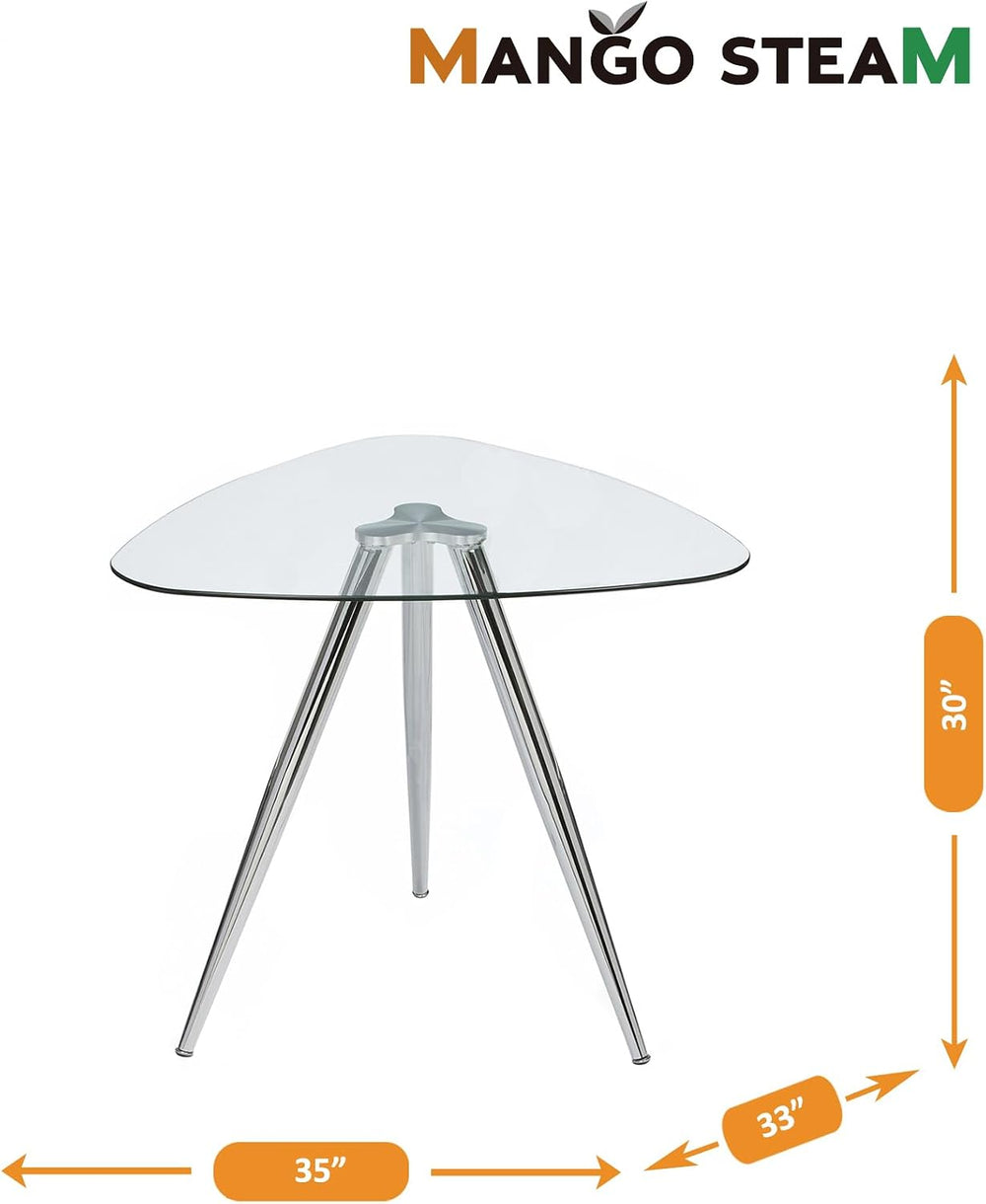 Mango Steam Lisbon 3-Sided Bistro Table, Tempered Glass Triangle Top - Modern...