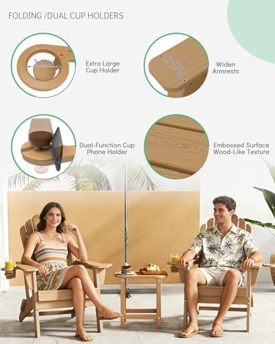 Outdoor HDPE Folding Adirondack Chair Set of 4, High Back Wide Seat Patio Cha...