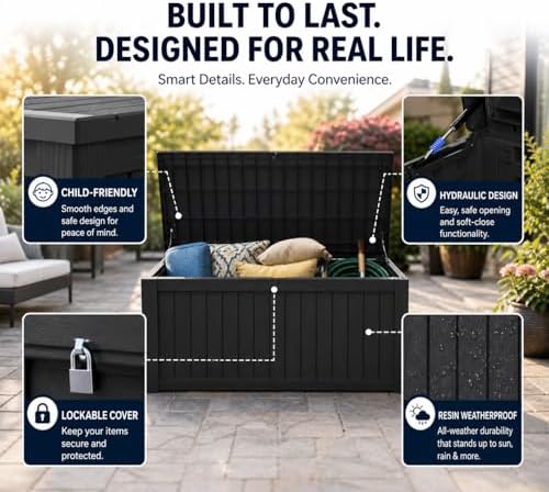LAUSAINT HOME 210 Gallon Resin Deck Box, Package Delivery Box with Lockable L...