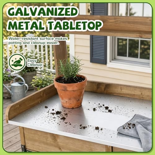 Ketive Outdoor Potting Bench with Storage, 41-Inch Metal Tabletop