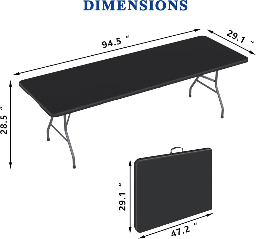 2 Pack 8FT Black Folding Table for Outdoor, 8 Foot Picnic Tables No Assembly ...