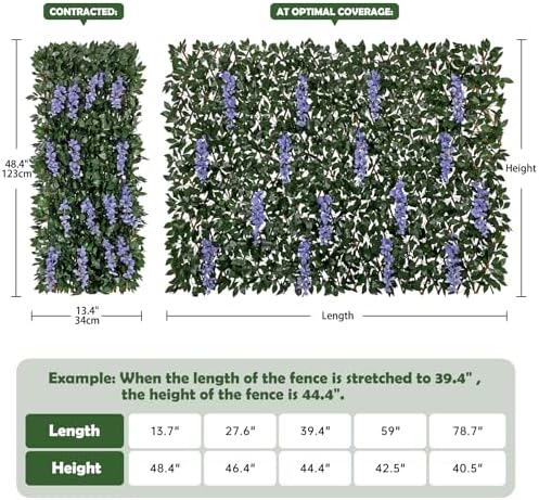Expandable Faux Fence Privacy Screen with Flowers for Indoor Outdoor Balcony ...