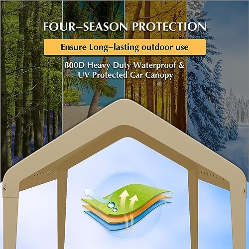 10x20 FT Car Canopy Replacement Cover, 800D Waterproof & UV, Beige
