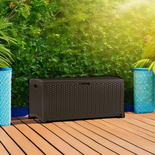 Suncast Outdoor Storage Box - 73 Gallon Mocha Brown Deck Box for Patio, Water...