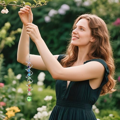 7 Pcs Crystal Gazing Ball Spiral Wind Spinner Suncatcher Garden Decor