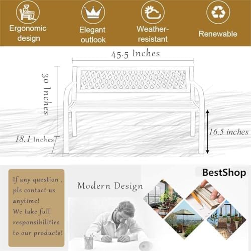 Patio Bench, Outdoor Metal Garden Bench with Armrest, Black