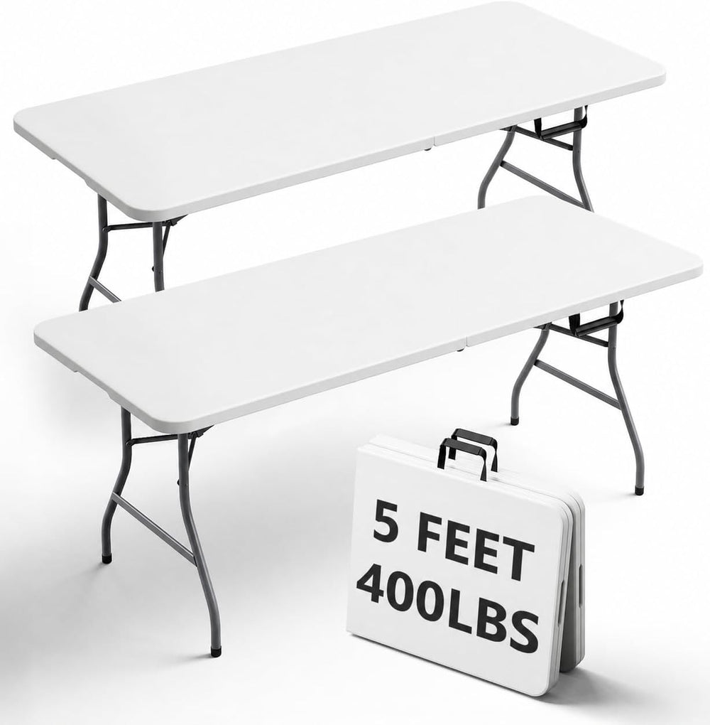 5FT Folding Table 2 Pack, Fold-in-Half Utility Table, White