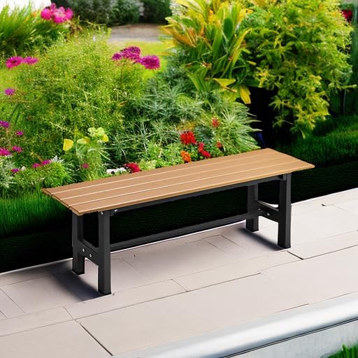 Tangkula 47 Inch HDPE Outdoor Bench Backless, Patio Garden Dining Bench with ...