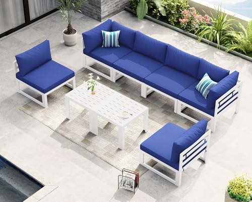 NICESOUL 6 Seat Oversized Modern Aluminum Patio Furniture Set, All Weather Ru...