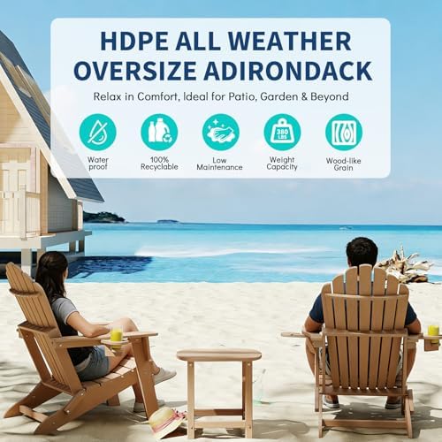 Outdoor HDPE Folding Adirondack Chair Set of 4, High Back Wide Seat Patio Cha...