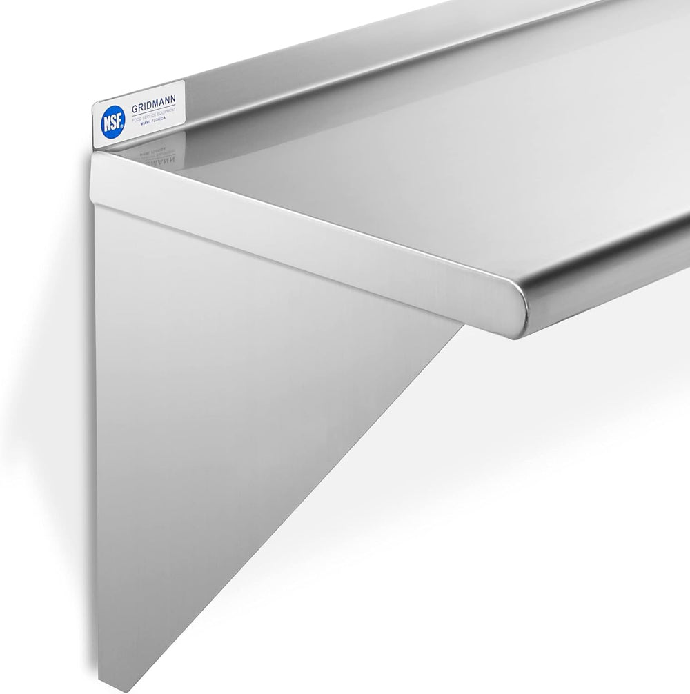 GRIDMANN 12" x 24" Stainless Steel Wall Mount Shelf with Backsplash...