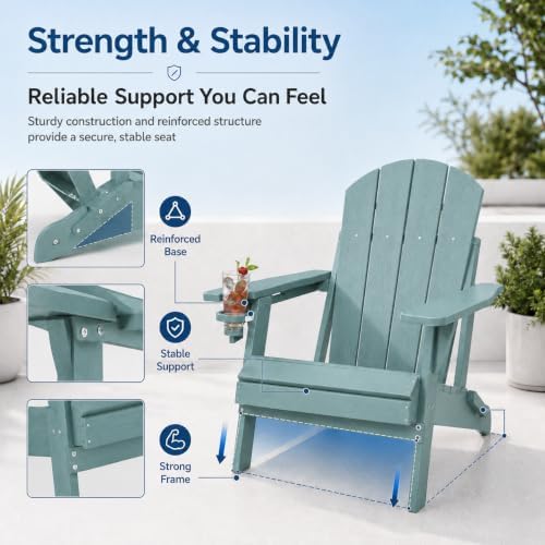 Folding Adirondack Chairs Set of 4 with Cup Holders, Heavy-Duty HDPE Plastic ...