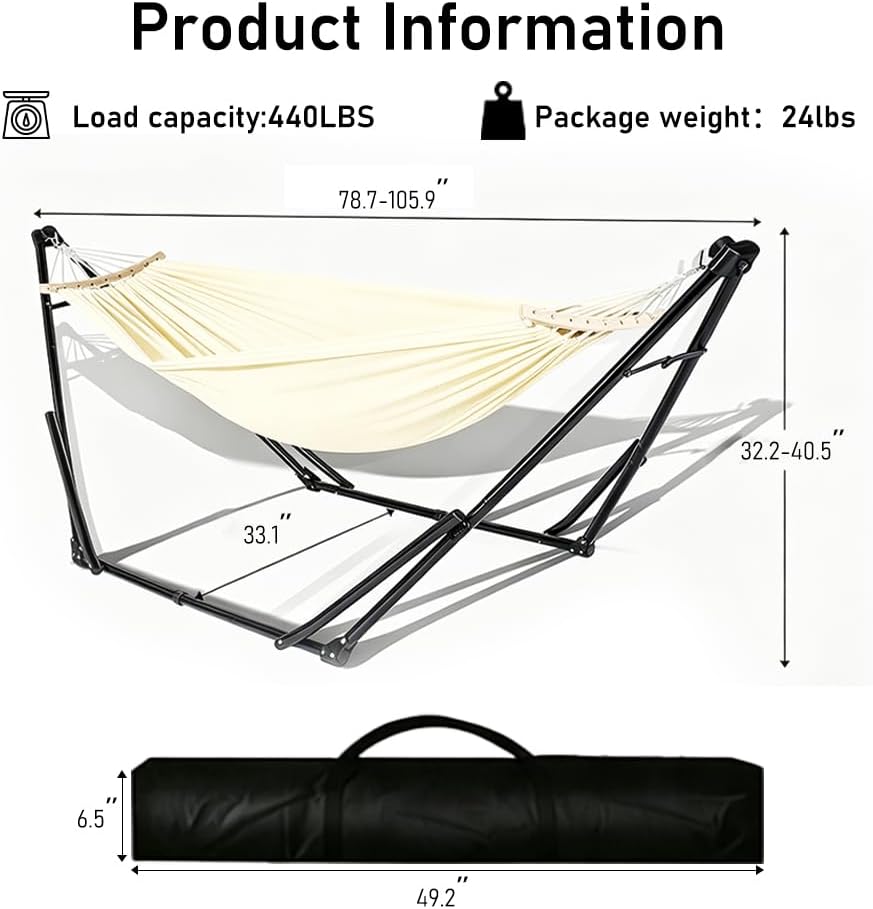 2-in-1 Hammock Chair, Foldable Steel Stand Indoor Outdoor Swing Bag