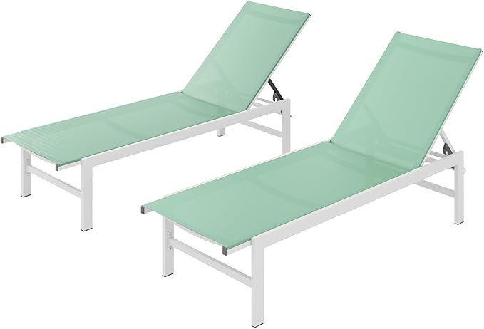 Outdoor Lounge Chairs Set of 2, Aluminum Patio Chaise Lounge Chairs with 5-Po...