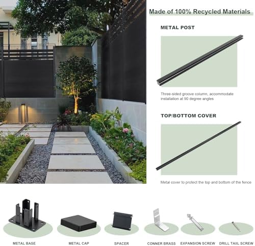 Mondaria Semi-Closed Privacy Fence Panels with 2 Posts for Outside, 6ft(W) x ...