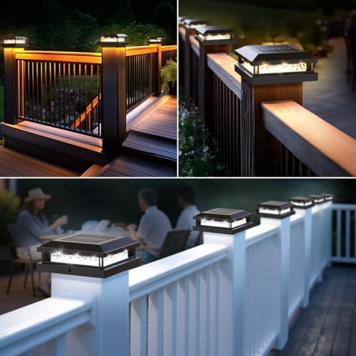 Bosceos Solar Post Cap Lights 6-Pack for 4x4 4.5x4.5 5x5 Posts, Black