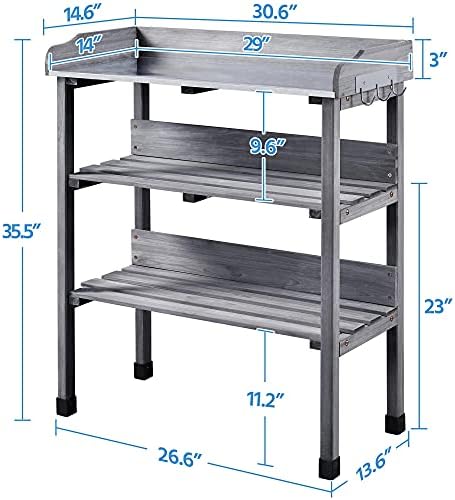 Yaheetech Potting Bench Outdoor Console Table w/3-Tier Storage,Gray