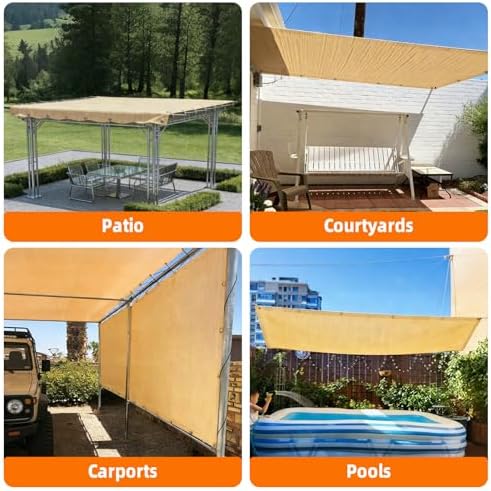 JUNFLYING 90% Shade Cloth 12x20ft, Patio Pergola Sun Cover with Grommets