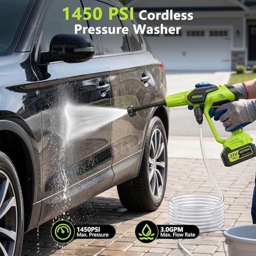Cordless Pressure Washer, 1450 PSI Portable Handheld Power Washer with 6-in-1...