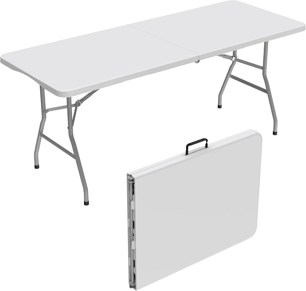 Allpop 6Ft Folding Table for Indoor Outdoor, Fold-in-Half Portable Plastic Di...