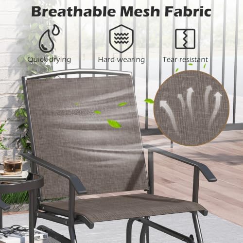 Tangkula 2-Seater Outdoor Glider Bench with 2-Tier Center Table (Brown)