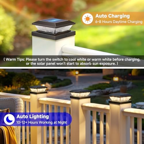 4x4 Solar Post Cap Lights Outdoor 16 Pack, Waterproof Solar Fence Light for W...