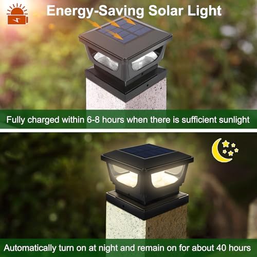 Solar Post Cap Lights for 3x3 Metal/Vinyl & 4x4 Wood Posts, Black-6 Pack