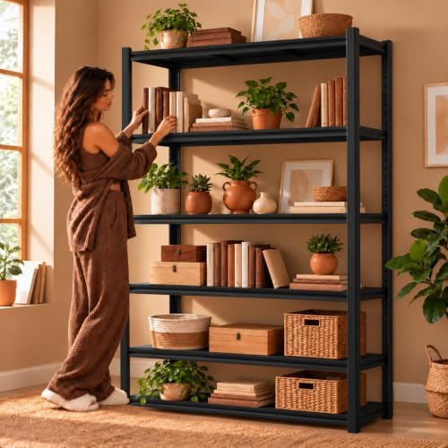 Metal Book Shelf, Adjustable Tall Bookcase No-Assembly-Required BookShelves
