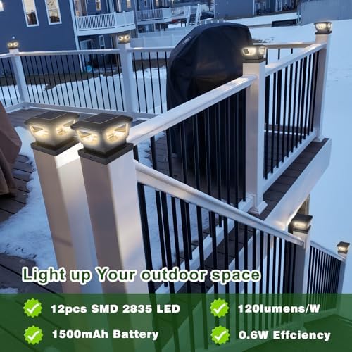 Solar Post Cap Lights for 3x3 Metal/Vinyl & 4x4 Wood Posts, Black-6 Pack