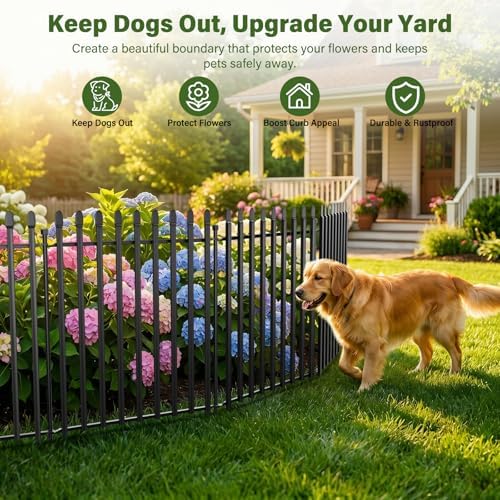 No Dig Decorative Garden Fence, 32in(H)×22ft(L), 10 Panels with Gate