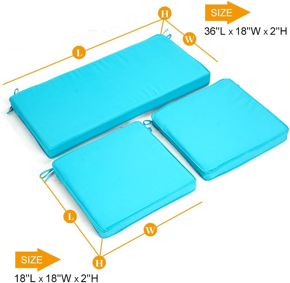 3-Pack Outdoor Patio Furniture Replacement Cushions Set–High-Elastic Sponge C...