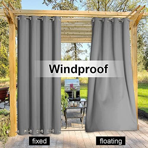 NICETOWN 2 Panels Sliver Grey Blackout Outdoor Curtains for Patio Waterproof ...