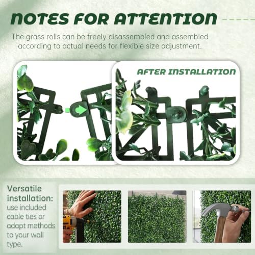 TTTM UV-Resistant Artificial Boxwood Hedge Vine Panels: 20"x20" 6 Pcs