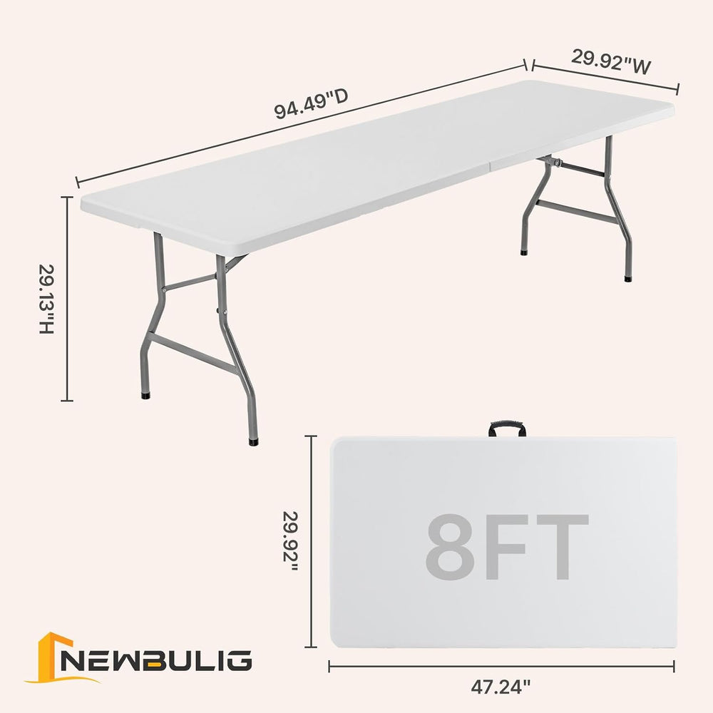 NEWBULIG 8 FT Foldable Table, Heavy Duty Folding Table Easy to Fold Store